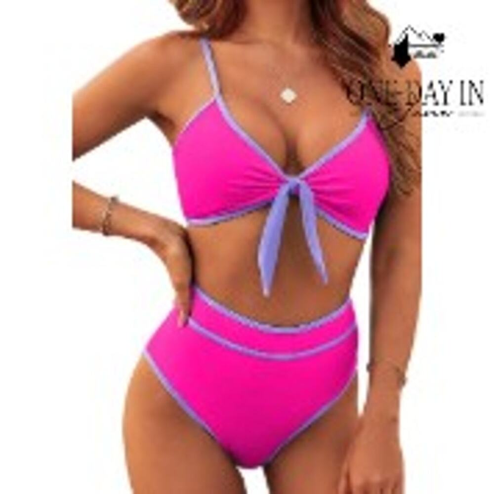 Blooming Jelly Knot Front High Waist Bikini Swimsuit Size XL